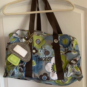 Thirty-one Teacher Shoulder Work tote bag green and blue floral